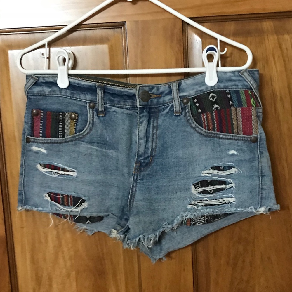 Embroidered High Waist Jean Shorts
